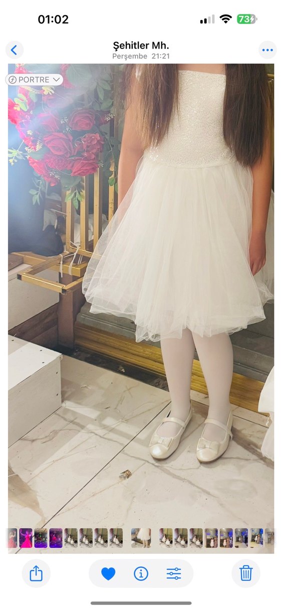 Kız Çocuk Beyaz Kol Tüllü Straplez Kabarık Elbise - Görsel 2