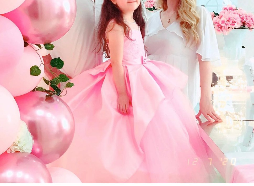 Pembe Drapeli Tarlatanlı Kabarık Straplez Kız Çocuk Abiye - Görsel 2