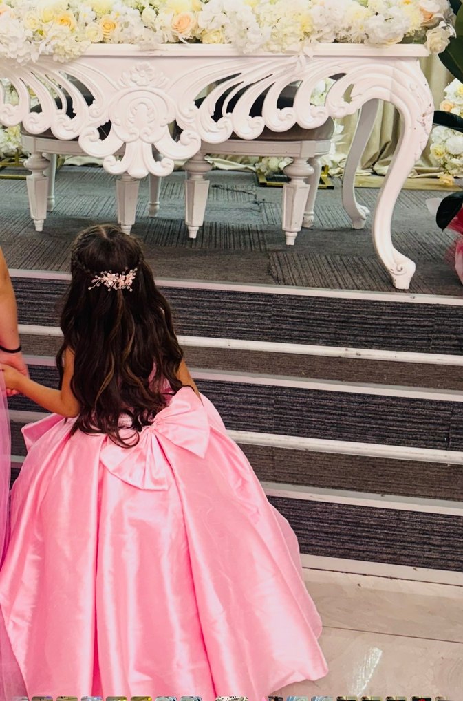 Pembe Drapeli Tarlatanlı Kabarık Straplez Kız Çocuk Abiye - Görsel 4