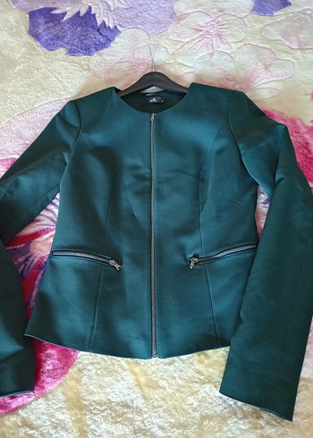 Fermuarlı Koyu Yeşil Kadın Blazer Ceket - Görsel 7