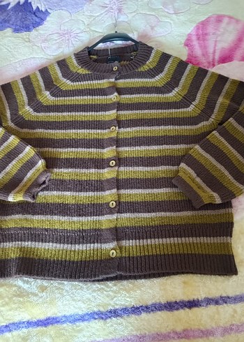 Kadın Kahverengi Çizgili Örgü Hırka - Görsel 7