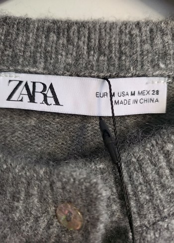 Düğmeli Gri Yün Kadın Hırka - Görsel 3