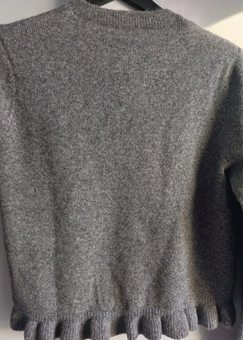 Düğmeli Gri Yün Kadın Hırka - Görsel 6