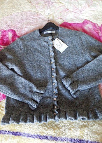 Düğmeli Gri Yün Kadın Hırka - Görsel 7