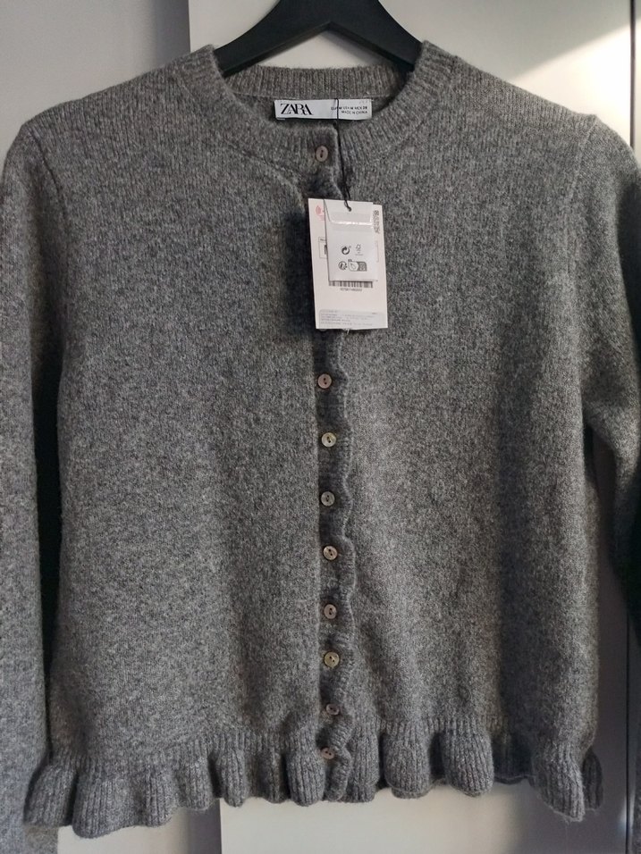 Düğmeli Gri Yün Kadın Hırka - Görsel 2