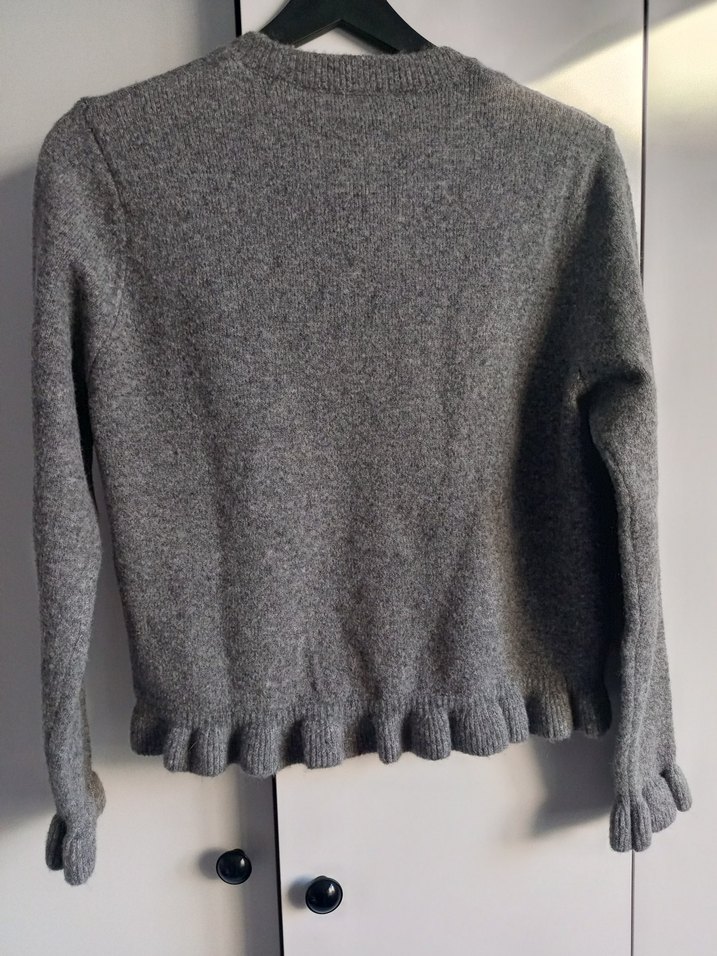 Düğmeli Gri Yün Kadın Hırka - Görsel 5