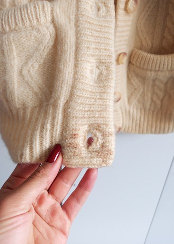 Kadın Bej Örgü Vintage Hırka - Görsel 3