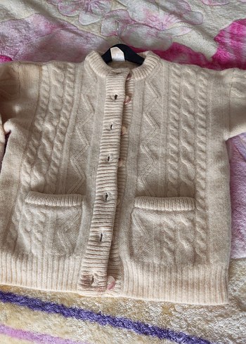 Kadın Bej Örgü Vintage Hırka - Görsel 7