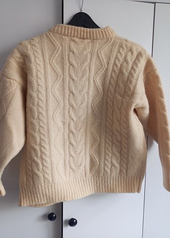 Kadın Bej Örgü Vintage Hırka - Görsel 6