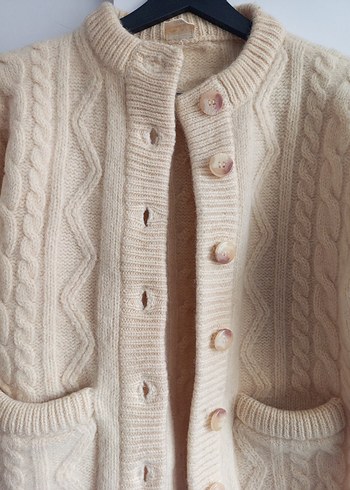 Kadın Bej Örgü Vintage Hırka - Görsel 2