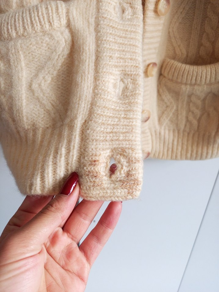 Kadın Bej Örgü Vintage Hırka - Görsel 3