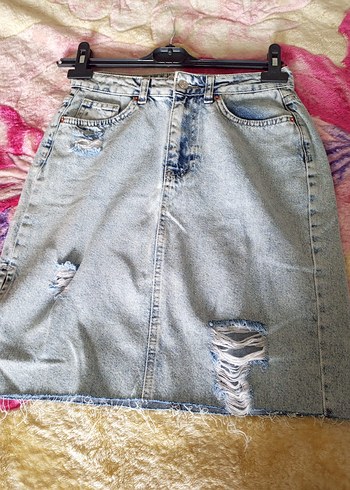 Yırtık Detaylı Midi Denim Etek - Görsel 6