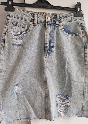 Yırtık Detaylı Midi Denim Etek - Görsel 2