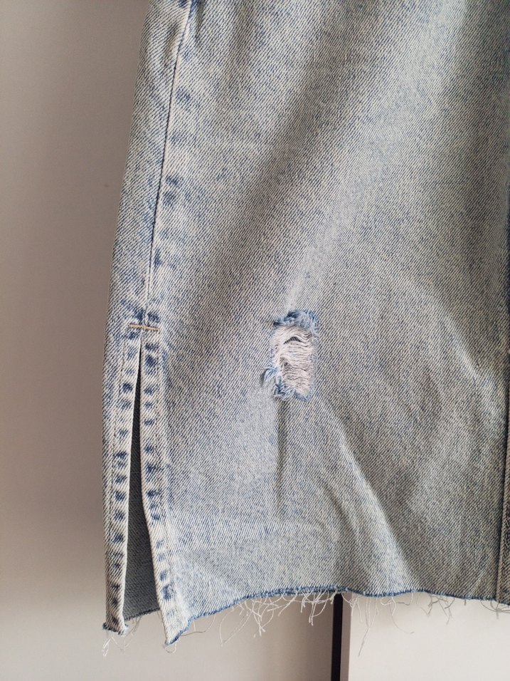 Yırtık Detaylı Midi Denim Etek - Görsel 3