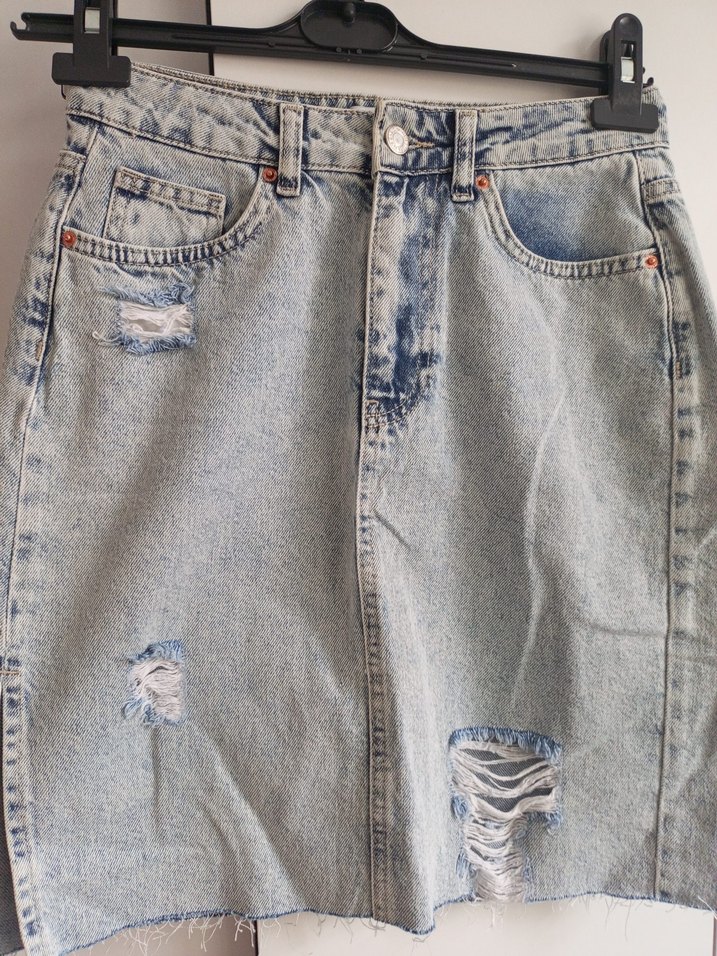 Yırtık Detaylı Midi Denim Etek - Görsel 2