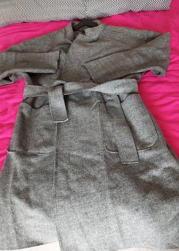 Gri Uzun Kadın Kaban - Görsel 8