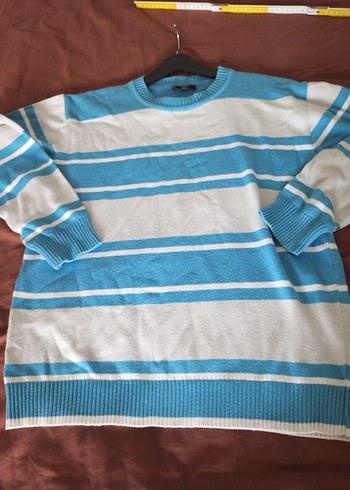 Mavi Çizgili Erkek Örgü Pamuk Kazak - Görsel 6