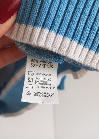 Mavi Çizgili Erkek Örgü Pamuk Kazak - Görsel 4