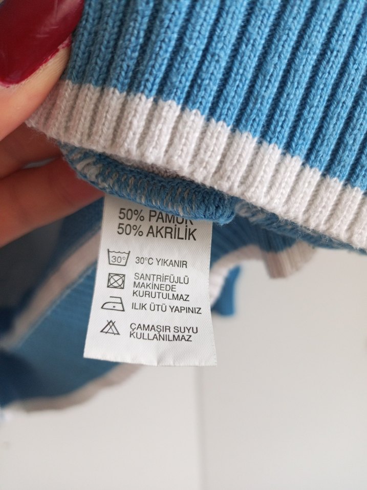 Mavi Çizgili Erkek Örgü Pamuk Kazak - Görsel 4