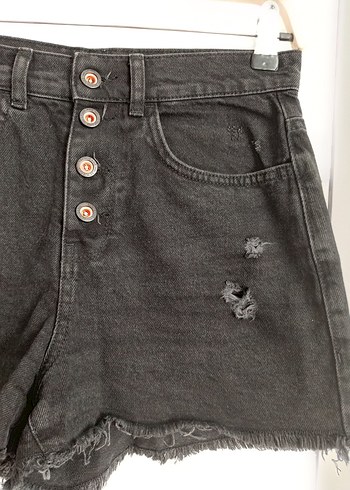 s Beden Düğmeli Siyah Mini Denim Şort