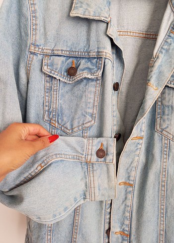 m Beden Düğmeli Mavi Kadın Denim Ceket