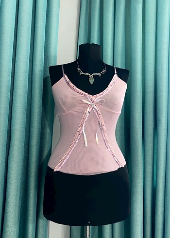 Pembe Dantel Detaylı V Yaka Strappy Büstiyer - Görsel 6