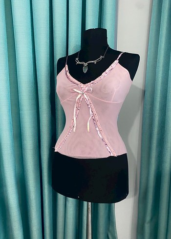 Pembe Dantel Detaylı V Yaka Strappy Büstiyer - Görsel 2