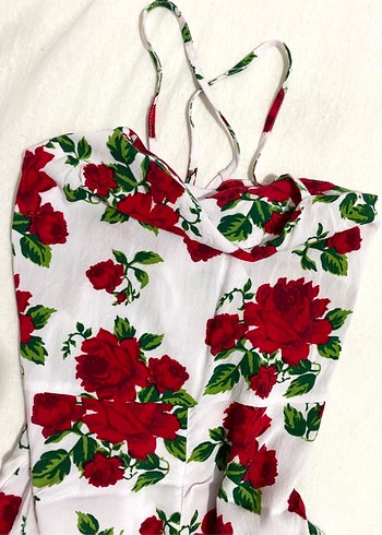 xs Beden kırmızı Renk Kırmızı Çiçek Desenli Vintage Şortlu Tulum