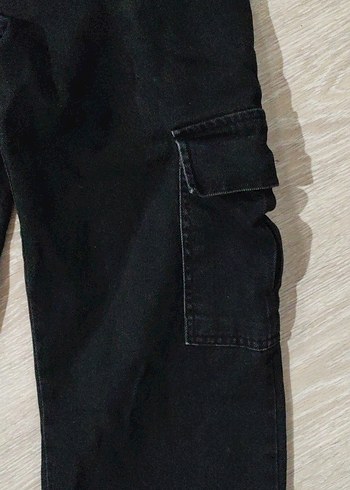 26 Beden Siyah Kemerli Bol Kesim Midi Kot Pantolon