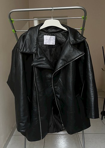 Kadın Siyah Deri Midi Ceket - Görsel 2