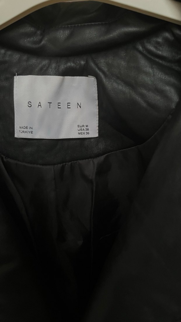 Kadın Siyah Deri Midi Ceket - Görsel 4