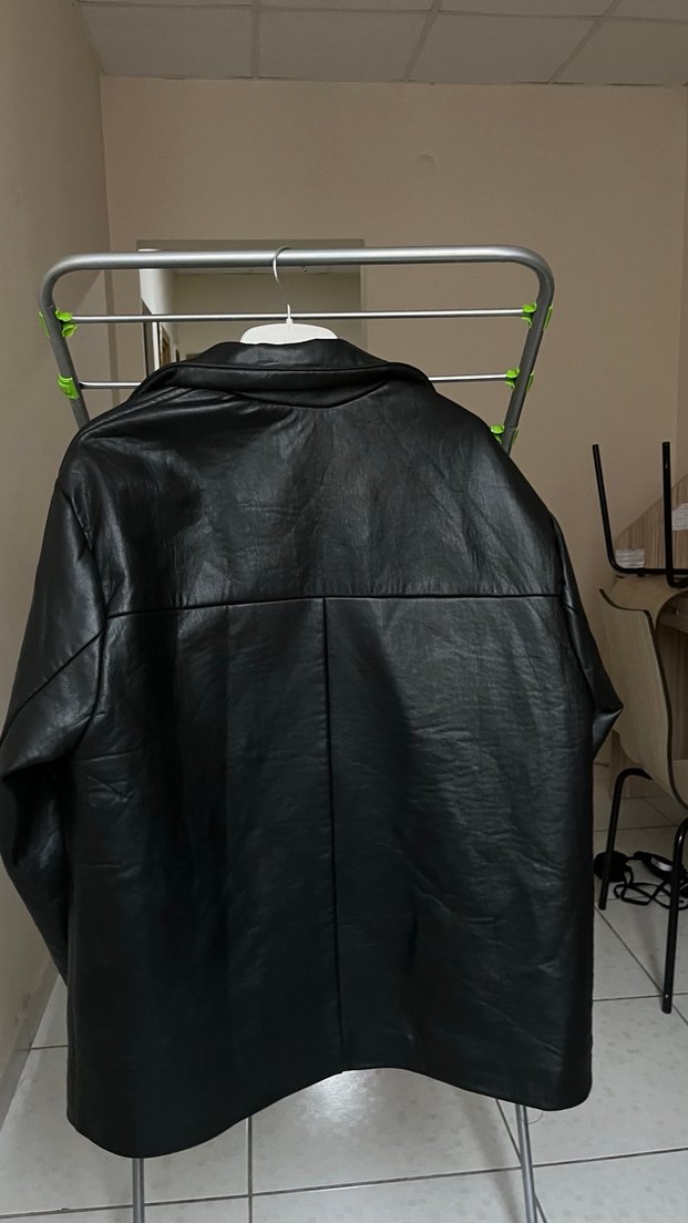 Kadın Siyah Deri Midi Ceket - Görsel 3