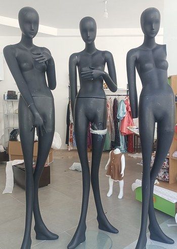 Uzun Siyah Modern Artistik Seramik Kadın Mankeni 3'lü