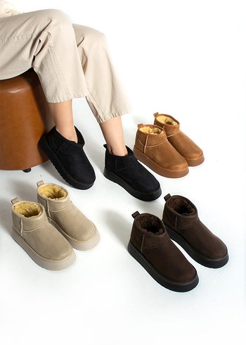 Ugg Kahverengi Süet Kürklü Kadın Dolgu Topuk Bot