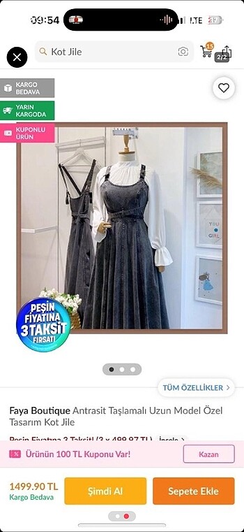 Kot jile özel tasarım antrasit