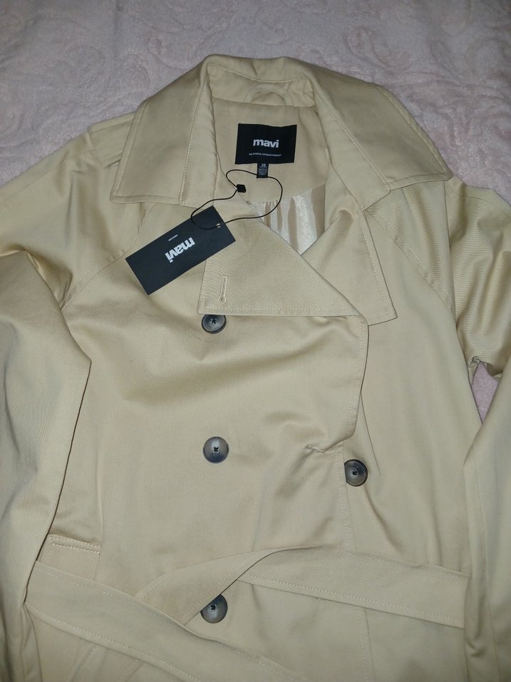 Mavi uzun bej trençkot - Görsel 2