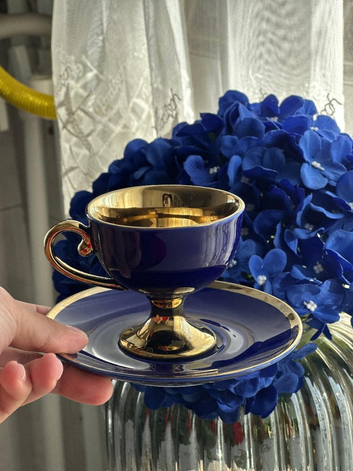 Lacivert ve Altın Detaylı Kahve Fincanı Seti - Görsel 3