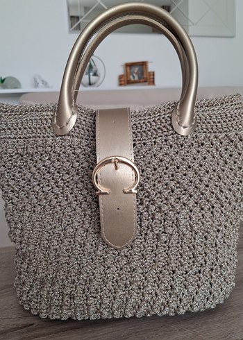 Hobby Life Gri Örgü Tokalı Kadın Çanta gucci model