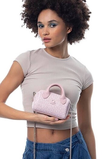Benetton mini pembe çapraz çanta