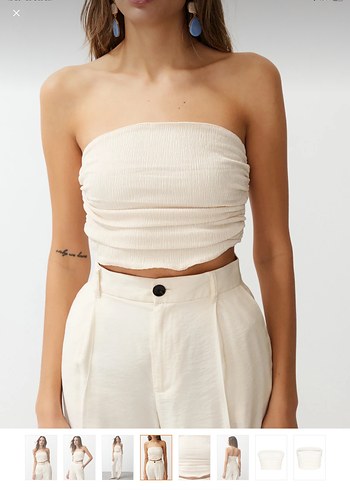 Premium taş straplez büzgülü Kadın bluz - Görsel 2