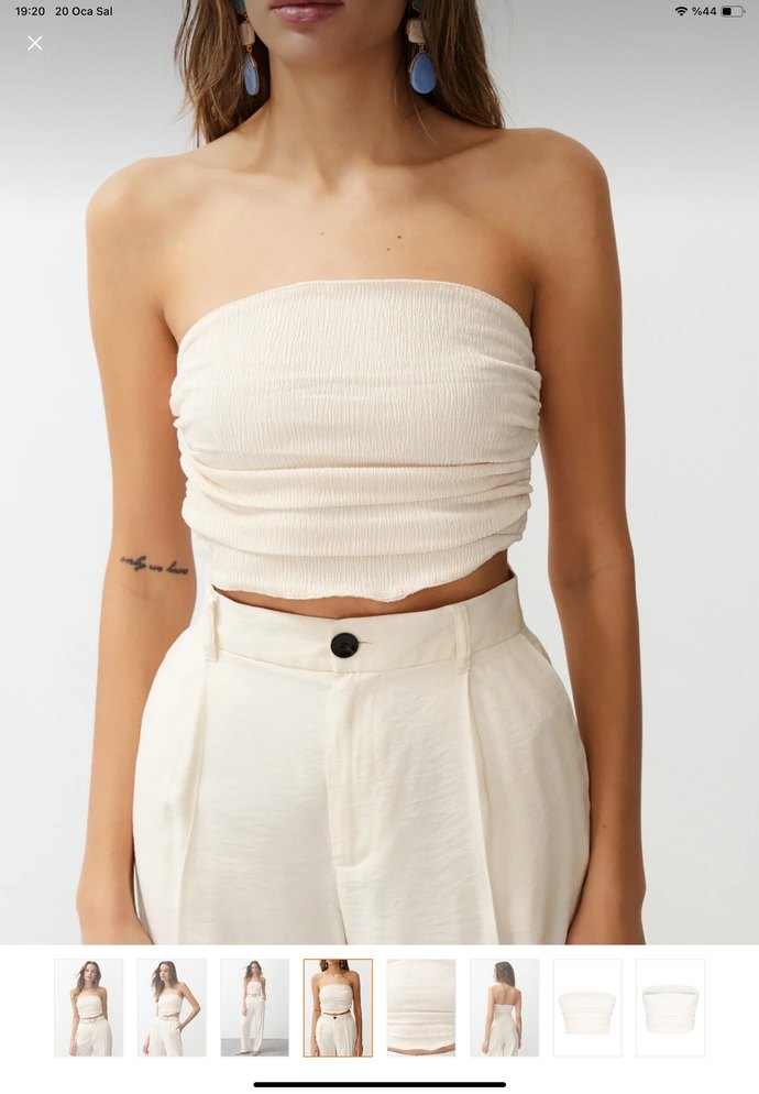 Premium taş straplez büzgülü Kadın bluz - Görsel 2