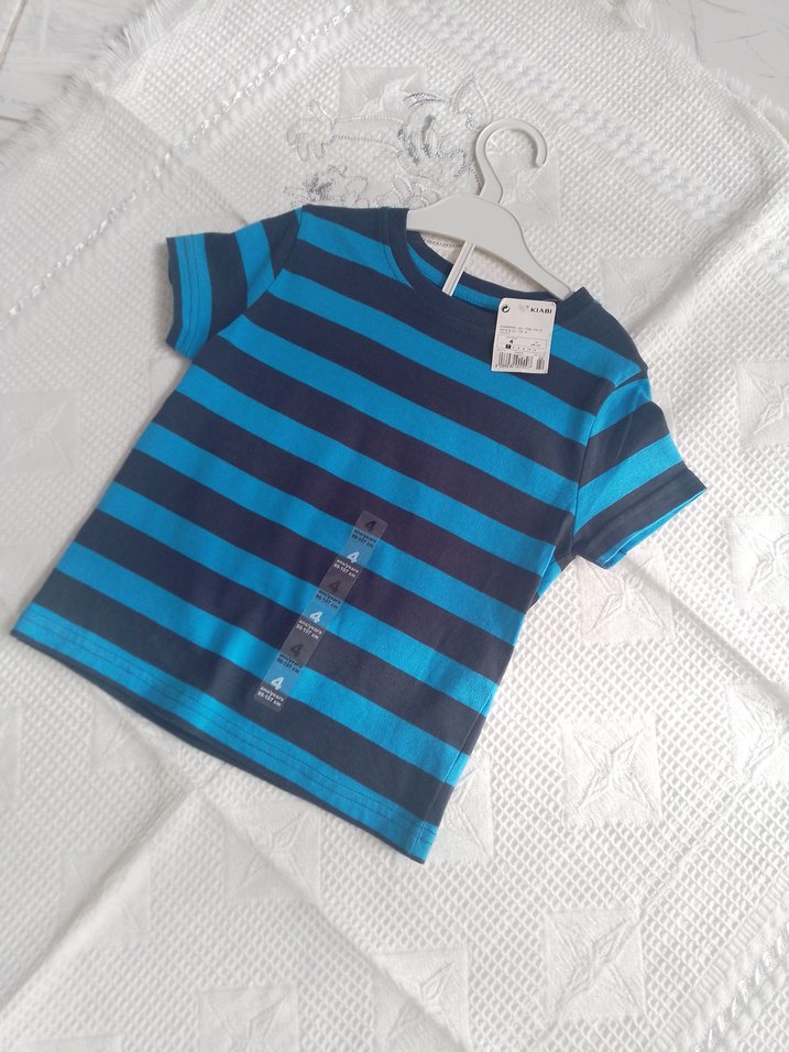 Erkek Çocuk Mavi Çizgili Kısa Kollu Tişört - Görsel 2