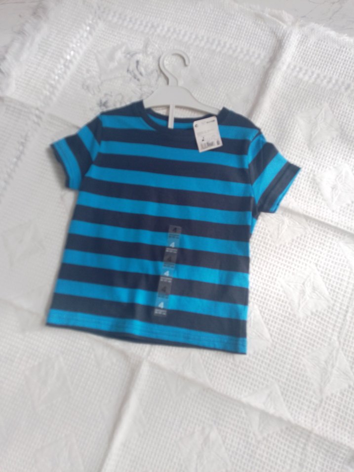 Erkek Çocuk Mavi Çizgili Kısa Kollu Tişört - Görsel 3