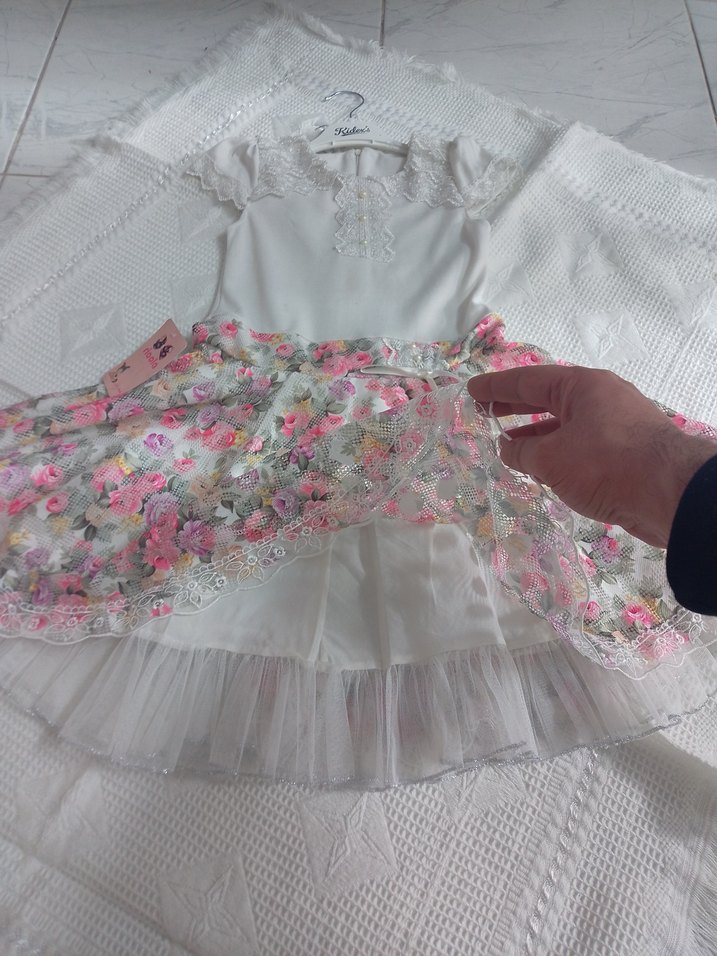 Dantel Detaylı Pembe Nakışlı Bohem Kız Elbisesi 6 ve 8 yaş - Görsel 2