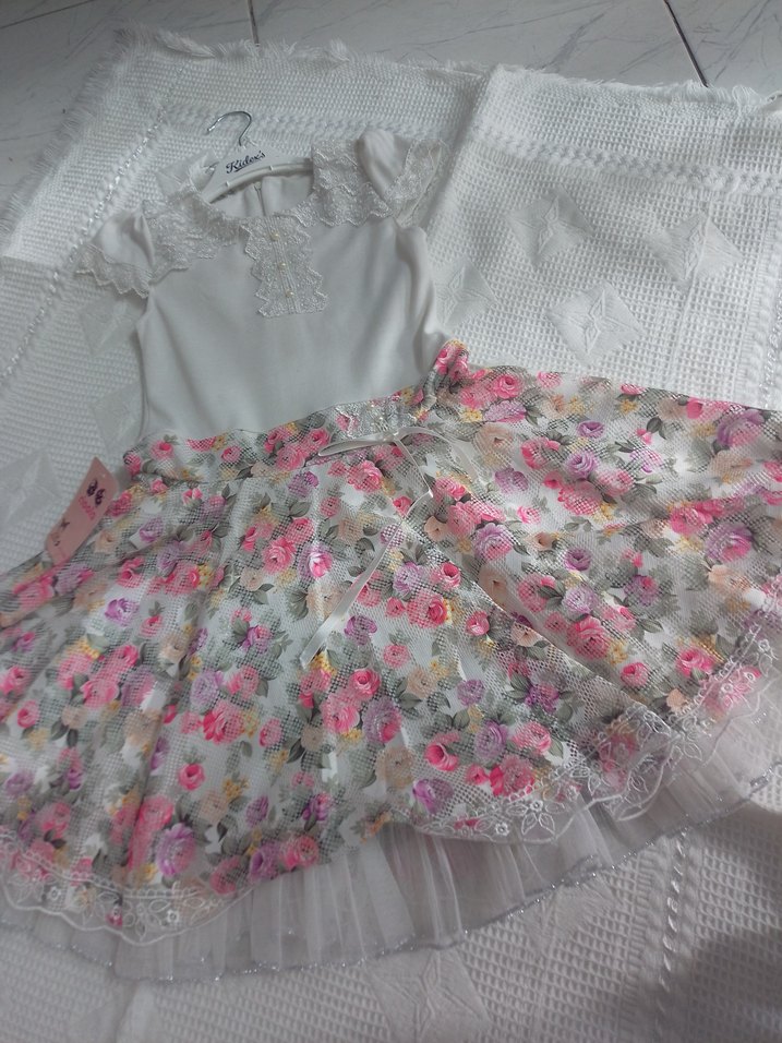 Dantel Detaylı Pembe Nakışlı Bohem Kız Elbisesi 6 ve 8 yaş - Görsel 3