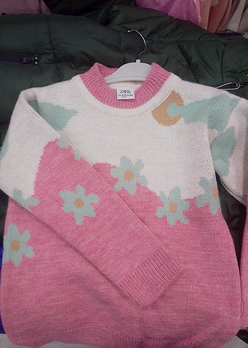 Zara Pembe Çiçekli Uzun Kollu Örgü Kazak 8 yas - Görsel 2