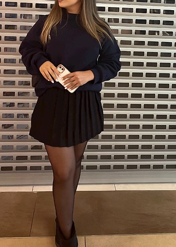 Siyah Pilili Mini Şort Etek