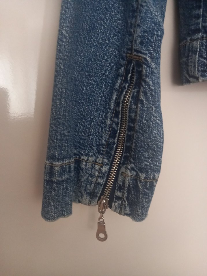 Fermuarlı Mavi Denim Kadın Ceket - Görsel 5