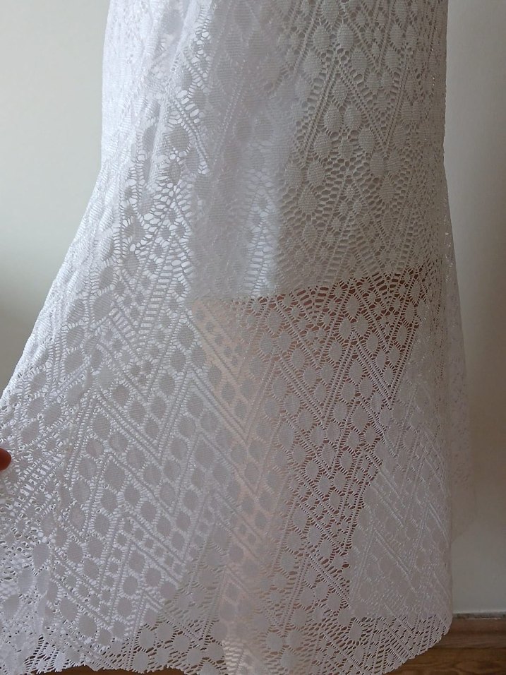 Dantel Detaylı Beyaz Midi Triko Etek - Görsel 2