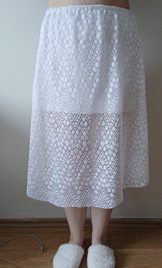 Dantel Detaylı Beyaz Midi Triko Etek - Görsel 3